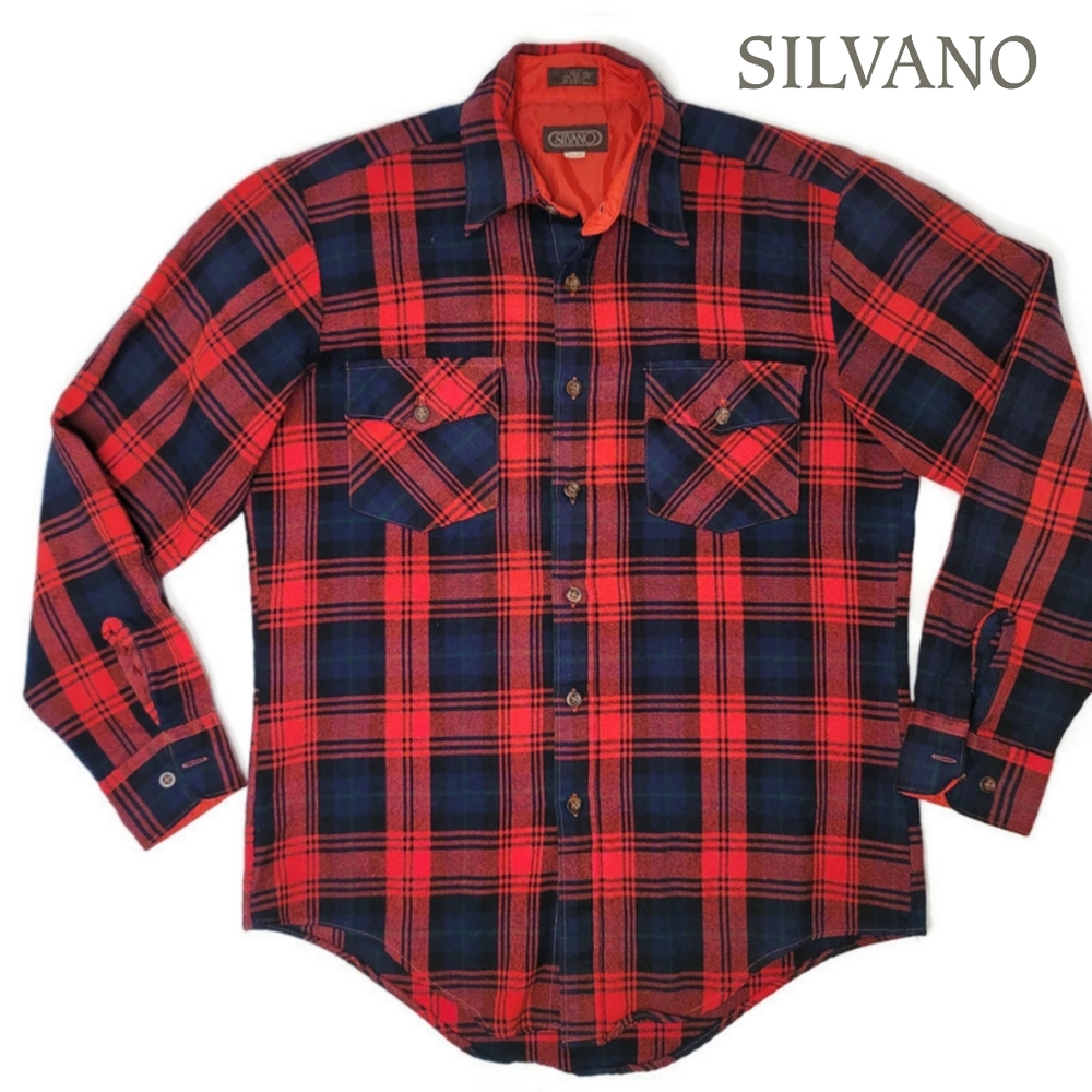 Silvano red back plaid lumberjack fall long sleeve button up shirt size 15.5 /34